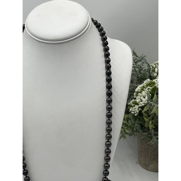 Gray Black Long Opera Length Pearl 14k White Gold Clasp Diamond Chips Necklace - Picture 10 of 11